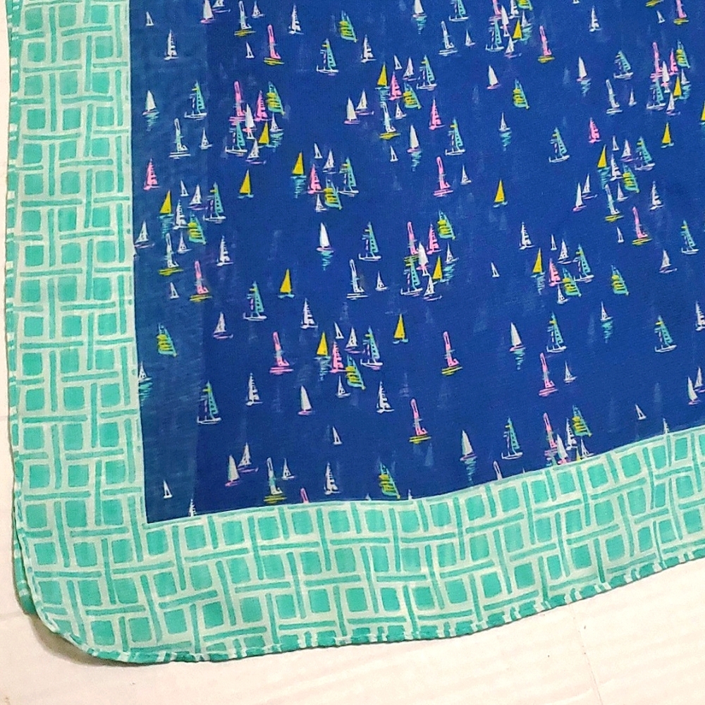 Liz Claiborne Blue & Teal Sailboats Print Square Scarf - Picture 3 of 6